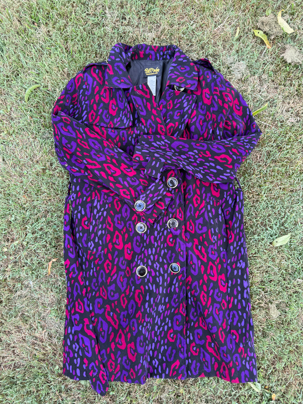 Bob Mackie Pink and Purple Cheetah Trench - Raincoat - SZ Med