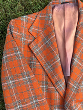 Load image into Gallery viewer, Vintage Plaid Orange &amp; Gray Blazer

