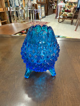 Load image into Gallery viewer, Vintage Fenton Blue Three Footed Egg Shaped Vase Hobnail 5&quot; Glass
