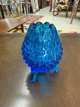 Load image into Gallery viewer, Vintage Fenton Blue Three Footed Egg Shaped Vase Hobnail 5&quot; Glass
