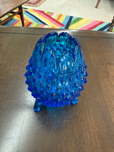 Load image into Gallery viewer, Vintage Fenton Blue Three Footed Egg Shaped Vase Hobnail 5&quot; Glass
