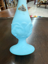 Load image into Gallery viewer, Fenton Vintage Frosted Blue Swung Bud Vase 9.75 inches - With Sticker
