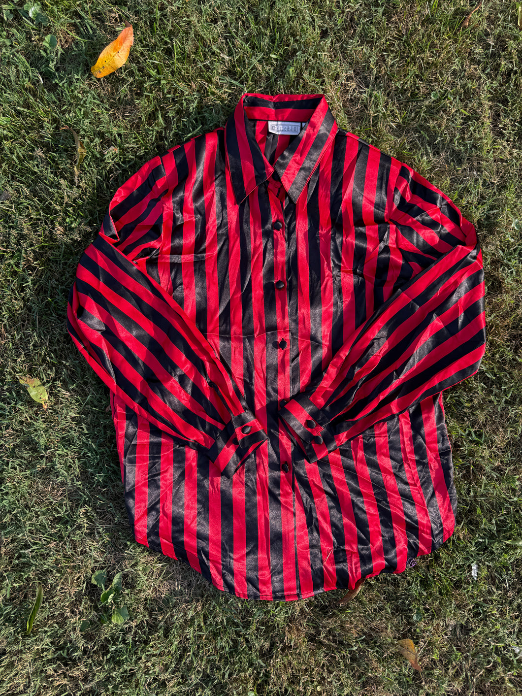 Vintage Black & Red Striped Button up- SZ 12