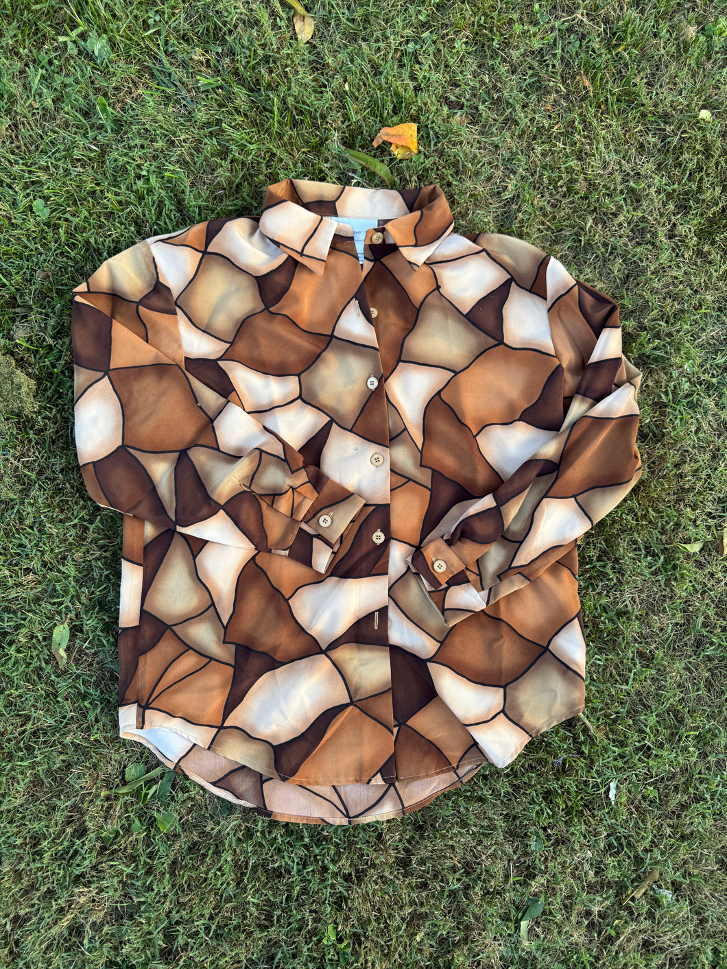 Susan Graver Browns Mosaic Button Up - Y2K - SZ M