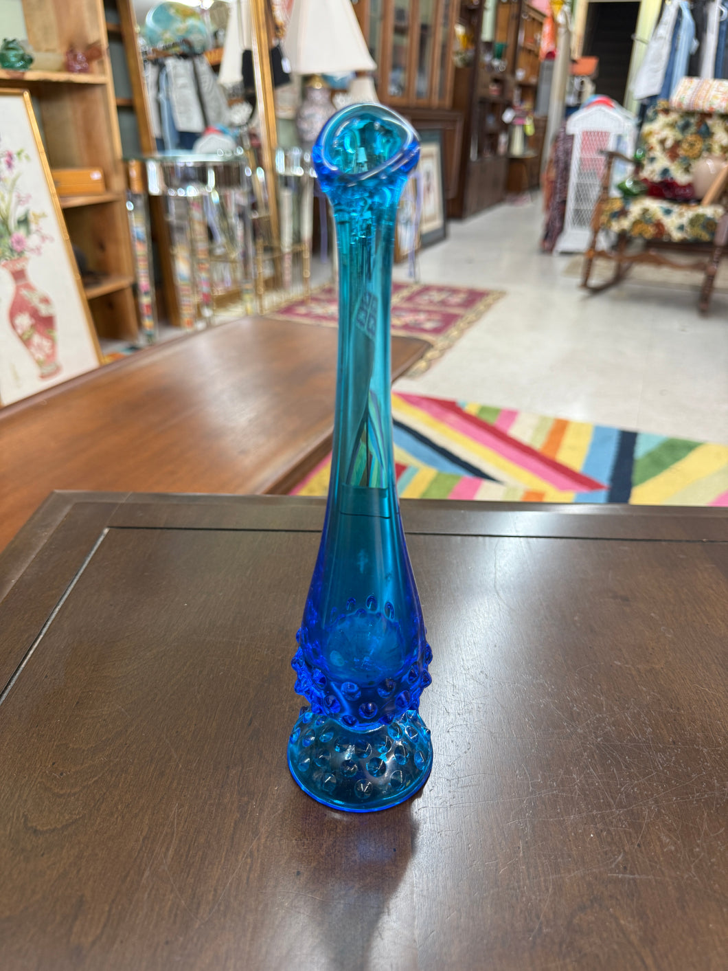 Vintage Blue Fenton Hobnail Vase-Blue Fenton Art Glass | Fenton Hobnail Bud Swung Vase 9.5 Inches