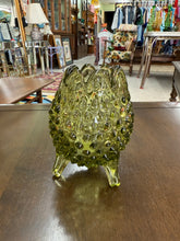 Load image into Gallery viewer, Vintage Fenton Green Three Footed Egg Shaped Vase Hobnail 5&quot; Glass
