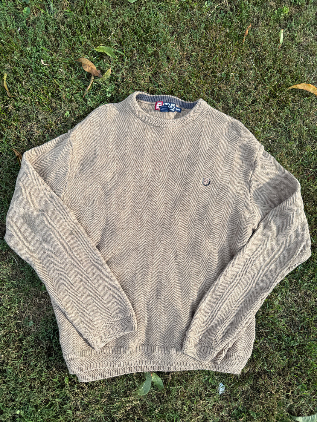 RL Chaps Knit Cable Tan Sweater Sz XL