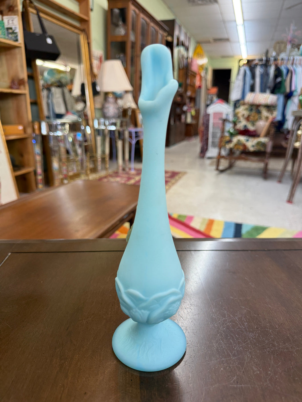 Fenton Vintage Frosted Blue Swung Bud Vase 9.75 inches - With Sticker