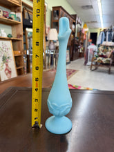 Load image into Gallery viewer, Fenton Vintage Frosted Blue Swung Bud Vase 9.75 inches - With Sticker
